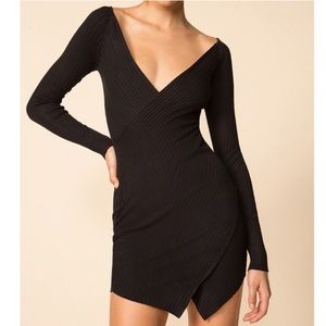 Superdown | Thali Faux Wrap Ribbed Sweater Bodycon Mini Dress